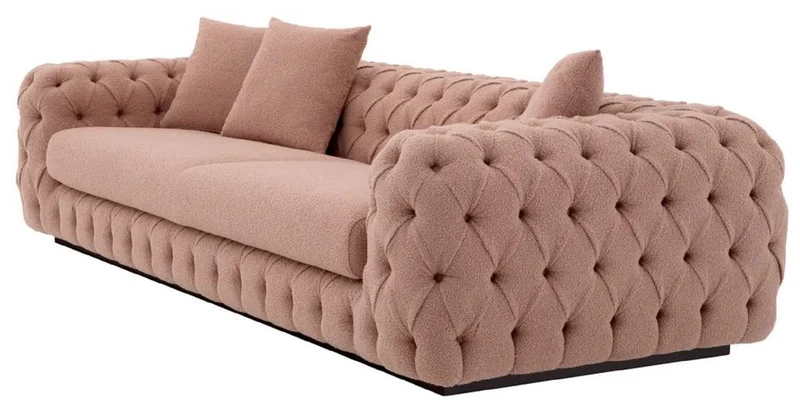 Casa Padrino Luxus Chesterfield Sofa Vintage Rosa / Schwarz 255 x 105 x H. 60 cm - Wohnzimmer Sofa - Hotel Sofa - Wohnzimmer Möbel - Chesterfield Möbel - Luxus Möbel - Luxus Einrichtung