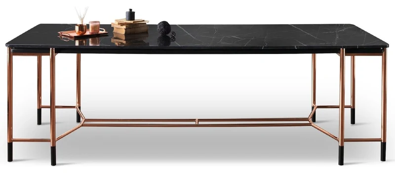 Casa Padrino Luxus Esstisch Schwarz / Kupfer 240 x 100 x H. 75 cm - Rechteckiger Esszimmertisch mit Marmorplatte - Esszimmer Möbel - Luxus Möbel - Luxus Esszimmer Einrichtung