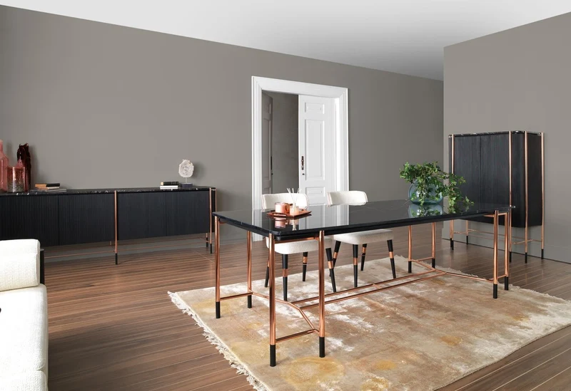 Casa Padrino Luxus Esstisch Schwarz / Kupfer 240 x 100 x H. 75 cm - Rechteckiger Esszimmertisch mit Marmorplatte - Esszimmer Möbel - Luxus Möbel - Luxus Esszimmer Einrichtung
