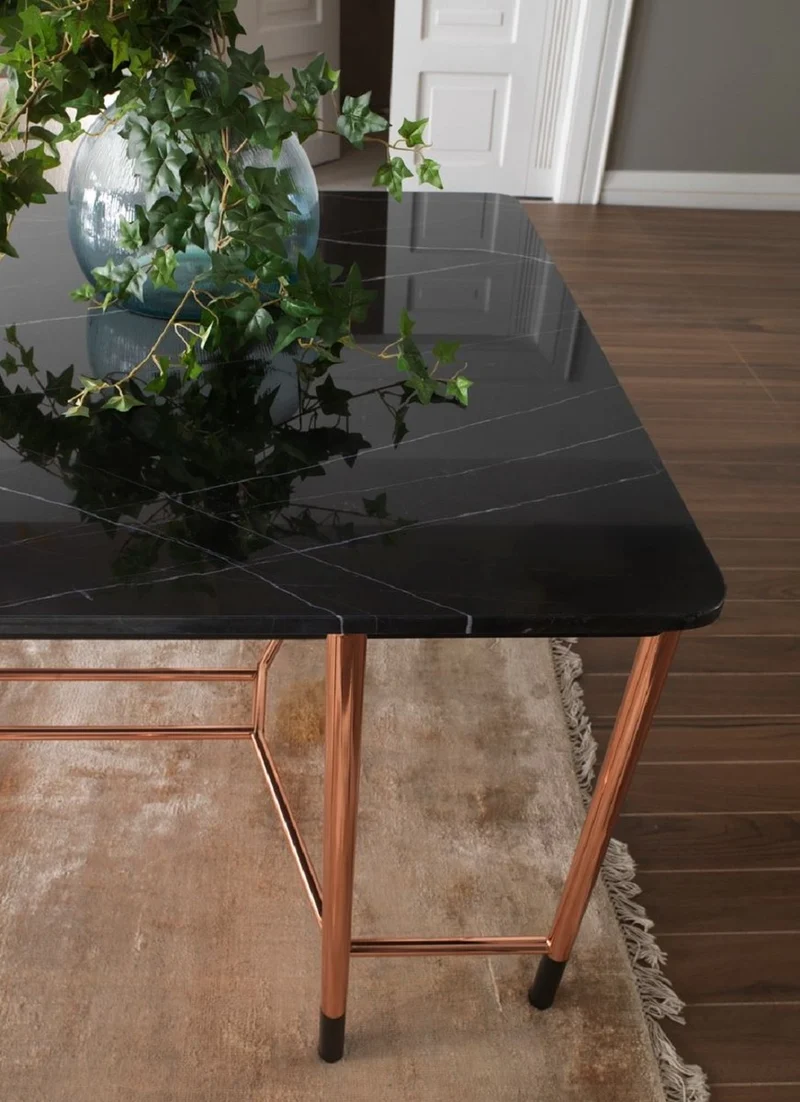 Casa Padrino Luxus Esstisch Schwarz / Kupfer 240 x 100 x H. 75 cm - Rechteckiger Esszimmertisch mit Marmorplatte - Esszimmer Möbel - Luxus Möbel - Luxus Esszimmer Einrichtung