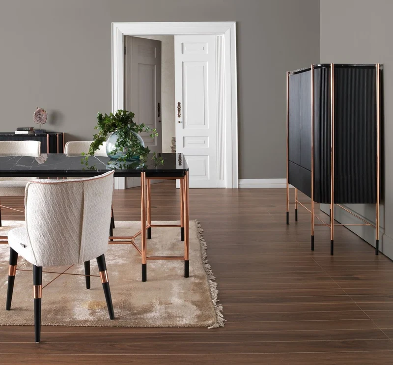 Casa Padrino Luxus Esstisch Schwarz / Kupfer 240 x 100 x H. 75 cm - Rechteckiger Esszimmertisch mit Marmorplatte - Esszimmer Möbel - Luxus Möbel - Luxus Esszimmer Einrichtung