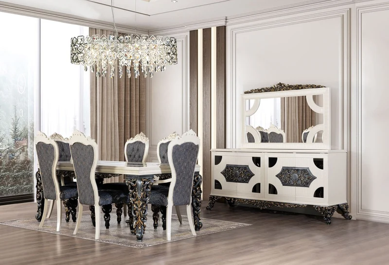 Casa Padrino Luxus Barock Esszimmer Stuhl 6er Set Blau / Weiß / Gold - Prunkvolle Barockstil Küchen Stühle - Luxus Esszimmer Möbel im Barockstil - Barock Esszimmer Möbel - Barockstil Möbel