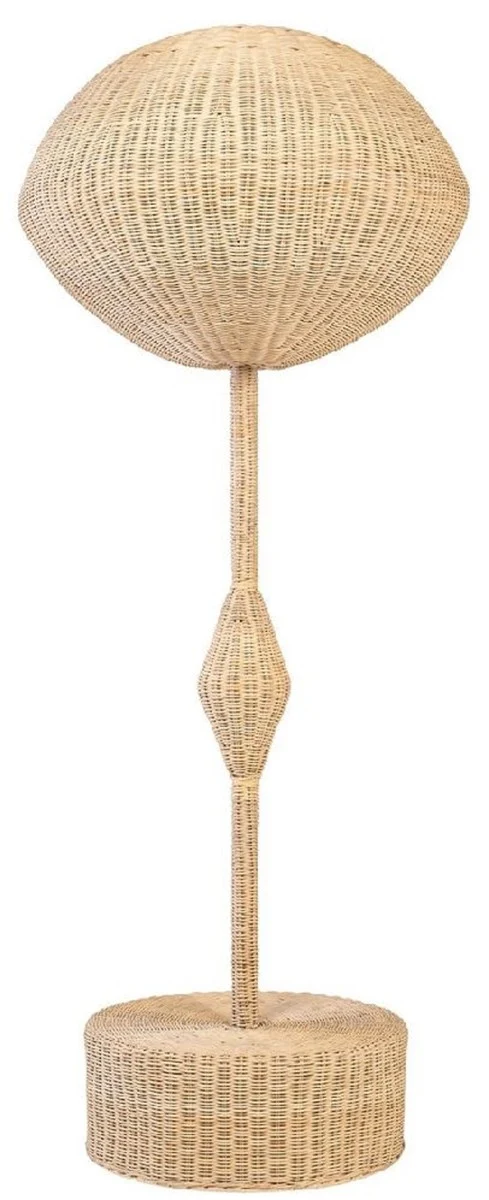 Casa Padrino Luxus Designer Stehleuchte Naturfarben Ø 70 x H. 177 cm - Runde Rattan Stehlampe - Wohnzimmer Stehleuchte - Luxus Leuchten - Luxus Stehleuchten