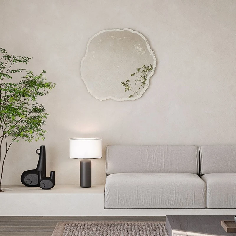 Casa Padrino Luxus Wandspiegel im Baumscheiben Design Weiß / Beige 80 x 2,5 x H. 78 cm - Wohnzimmer Spiegel - Schlafzimmer Spiegel - Garderoben Spiegel - Luxus Möbel - Luxus Interior