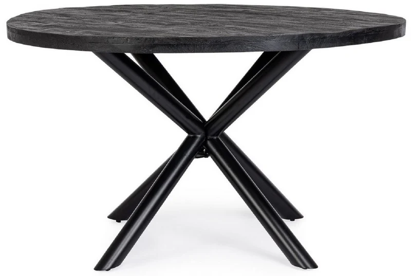 Casa Padrino Luxus Esstisch Schwarz Ø 130 x H. 76 cm - Runder Küchentisch mit Massivholz Tischplatte und pulverbeschichteten Stahl Beinen - Esszimmer Möbel - Küchen Möbel - Luxus Möbel