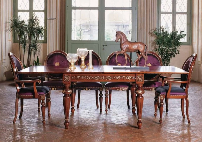 Casa Padrino Luxus Barock Esszimmer Stuhl Set Lila / Braun / Gold - Handgefertigtes Küchen Stühle 6er Set - Luxus Esszimmer Möbel im Barockstil - Barock Möbel - Luxus Qualität - Made in Italy