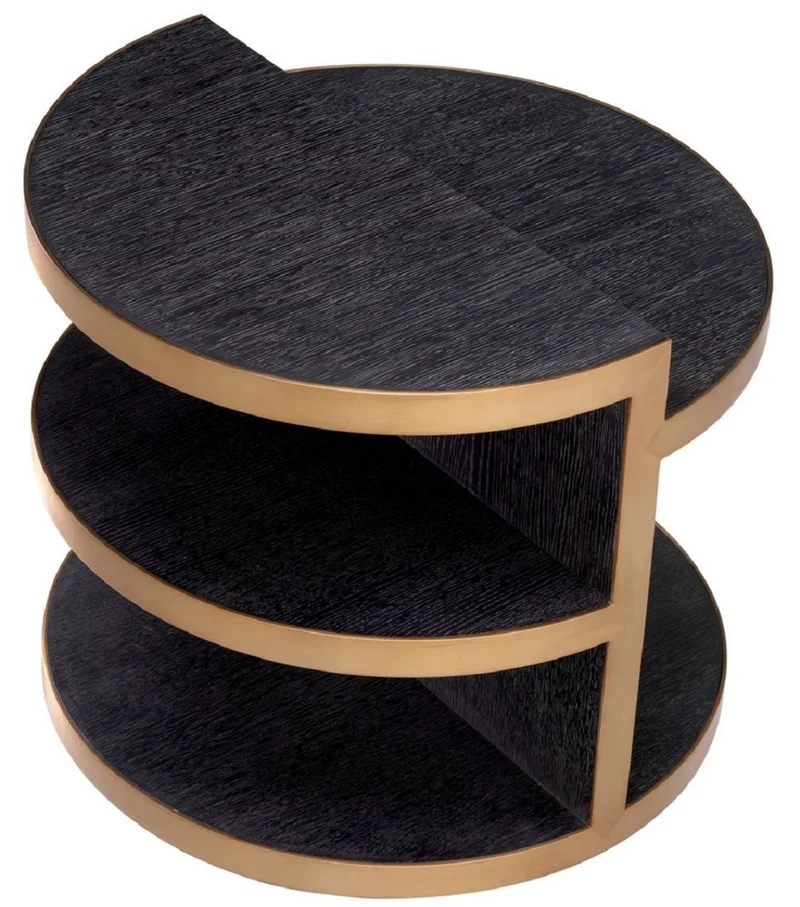 Casa Padrino Luxus Beistelltisch Schwarzgrau / Messing Ø 65 x H. 55,5 cm - Runder Wohnzimmer Massivholz Tisch - Wohnzimmer Möbel - Luxus Möbel - Luxus Kollektion