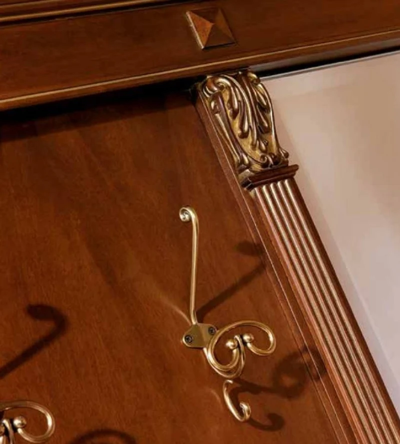 Casa Padrino Luxus Barock Garderobe mit Spiegel Braun / Gold - Massivholz Garderobe im Barockstil - Luxus Garderoben Möbel im Barockstil - Barock Möbel - Luxus Qualität - Made in Italy