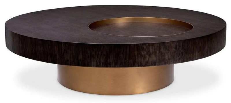 Casa Padrino Luxus Couchtisch Mokka / Messing Ø 110 x H. 30,5 cm - Runder Wohnzimmertisch - Wohnzimmer Möbel - Massivholz Möbel - Luxus Möbel - Luxus Einrichtung