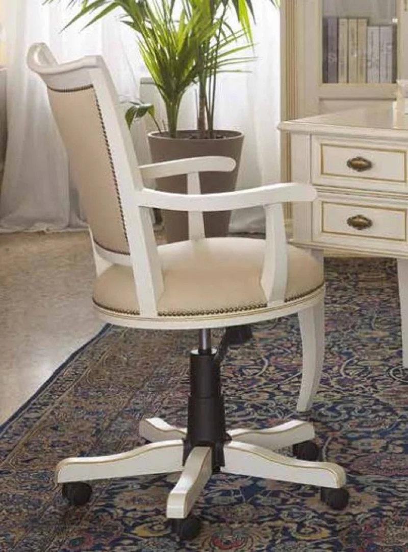 Casa Padrino Luxus Bürostuhl Beige / Antik Creme / Schwarz - Höhenverstellbarer Schreibtischstuhl - Drehstuhl mit edlem Kunstleder - Luxus Büro Möbel - Luxus Qualität - Made in Italy