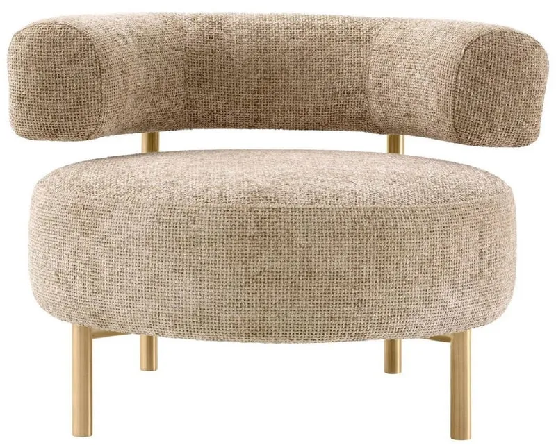 Casa Padrino Luxus Sessel Sandfarben / Messing 85 x 80 x H. 65 cm - Wohnzimmer Sessel - Hotel Sessel - Wohnzimmer Möbel - Luxus Möbel - Wohnzimmer Einrichtung - Luxus Einrichtung - Möbel Luxus