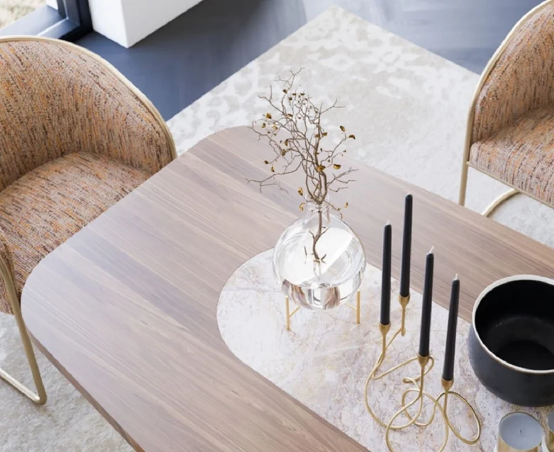Casa Padrino Luxus Esstisch Braun / Beige 240 x 100 x H. 80 cm - Massivholz Esszimmertisch mit Marmorplatte - Esszimmer Möbel - Luxus Möbel - Luxus Esszimmer Einrichtung
