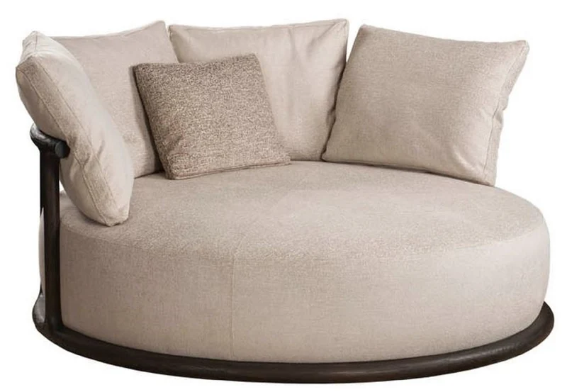 Casa Padrino Luxus Sessel Beige / Dunkelbraun Ø 160 x H. 90 cm - Runder Wohnzimmer Sessel - Hotel Sessel - Wohnzimmer Möbel - Hotel Möbel - Luxus Möbel - Luxus Einrichtung