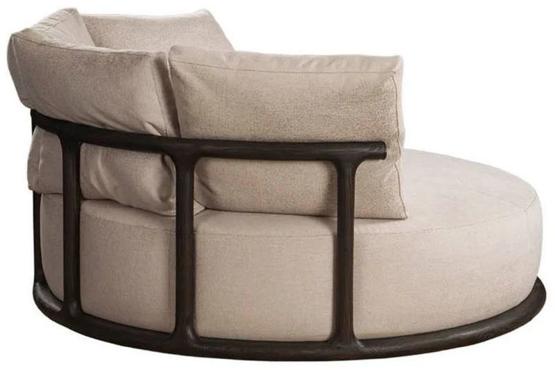 Casa Padrino Luxus Sessel Beige / Dunkelbraun Ø 160 x H. 90 cm - Runder Wohnzimmer Sessel - Hotel Sessel - Wohnzimmer Möbel - Hotel Möbel - Luxus Möbel - Luxus Einrichtung