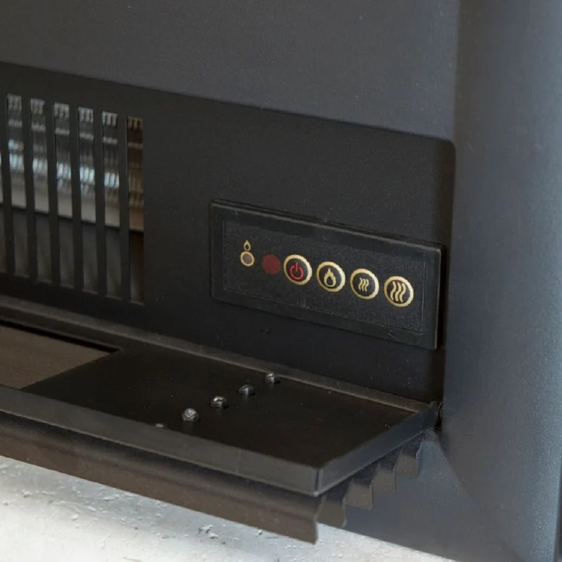 Casa Padrino Luxus Elektro Einbaukamin Schwarz 47 x 20,5 x H. 66,5 cm - Wohnzimmer Deko LED Kamin mit Fernbedienung - Wohnzimmer Möbel - Luxus Möbel - Luxus Elektro LED Einbaukamine