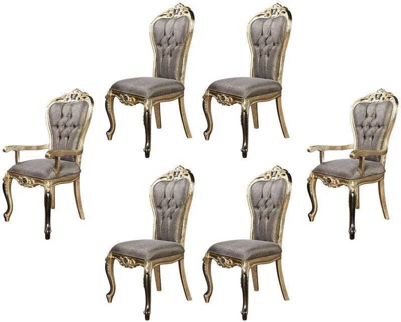 Casa Padrino Luxus Barock Esszimmer Stuhl 6er Set Lila / Antik Gold / Schwarz - Handgefertigte Barockstil Küchen Stühle - Luxus Barockstil Esszimmer Möbel - Barock Esszimmer Möbel