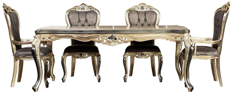Casa Padrino Luxus Barock Esszimmer Stuhl 6er Set Lila / Antik Gold / Schwarz - Handgefertigte Barockstil Küchen Stühle - Luxus Barockstil Esszimmer Möbel - Barock Esszimmer Möbel