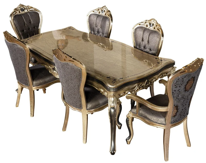 Casa Padrino Luxus Barock Esszimmer Stuhl 6er Set Lila / Antik Gold / Schwarz - Handgefertigte Barockstil Küchen Stühle - Luxus Barockstil Esszimmer Möbel - Barock Esszimmer Möbel