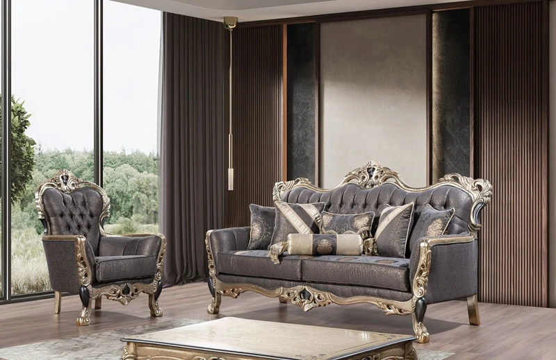 Casa Padrino Luxus Barock Wohnzimmer Set Lila / Antik Gold / Schwarz - 2 Barock Sofas & 2 Barock Sessel & 1 Barock Couchtisch - Luxus Wohnzimmer Möbel im Barockstil - Barock Möbel