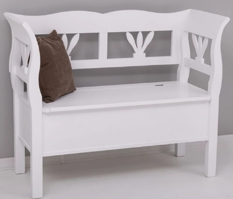 Casa Padrino Landhausstil Sitzbank Weiß 117 x 48 x H. 92 cm - Massivholz Bank mit Stauraum - Massivholz Möbel - Landhausstil Möbel - Landhausstil Einrichtung