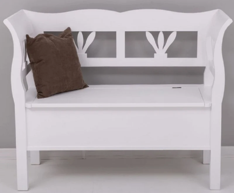 Casa Padrino Landhausstil Sitzbank Weiß 117 x 48 x H. 92 cm - Massivholz Bank mit Stauraum - Massivholz Möbel - Landhausstil Möbel - Landhausstil Einrichtung