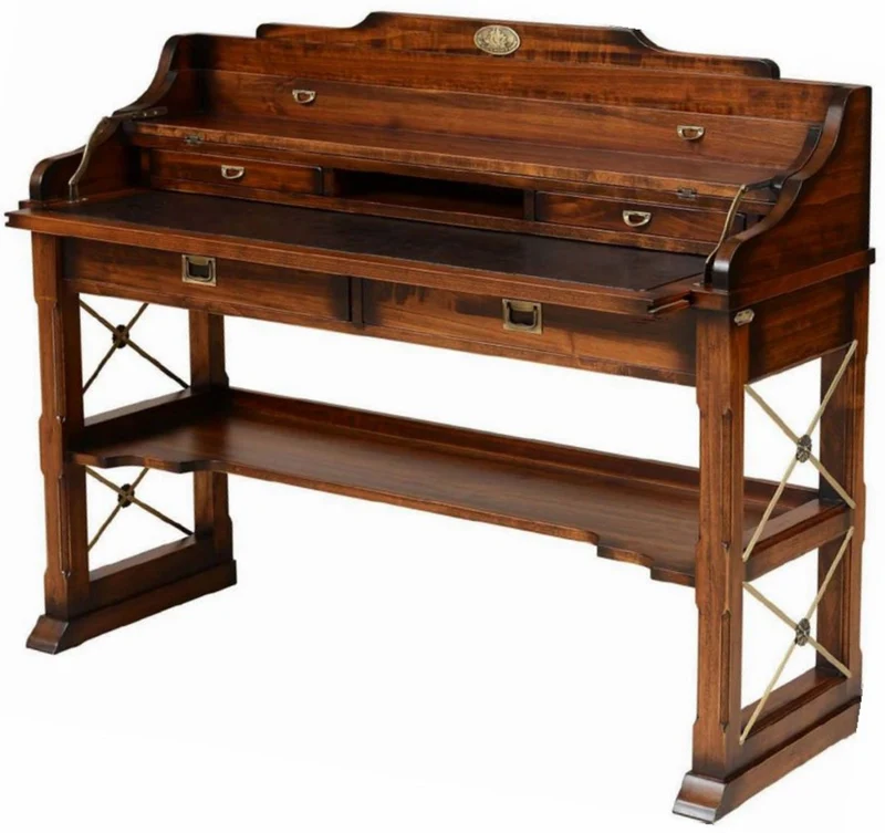Casa Padrino Luxus Vintage Stil Sekretär Braun 130 x 48 x H. 103,5 cm - Massivholz Schreibtisch - Massivholz Bürotisch - Vintage Stil Büro Möbel - Luxus Büro Möbel - Massivholz Büro Möbel
