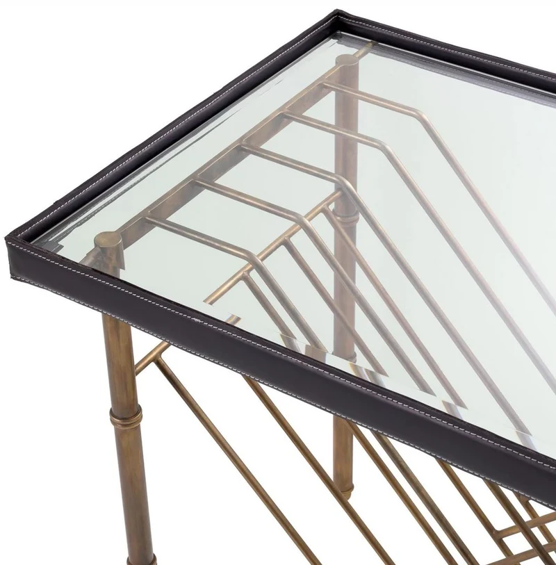 Casa Padrino Luxus Beistelltisch Vintage Messing / Schwarz 70 x 45 x H. 56 cm - Rechteckiger Tisch mit Glasplatte - Wohnzimmer Möbel - Luxus Möbel - Luxus Einrichtung - Wohnzimmer Einrichtung
