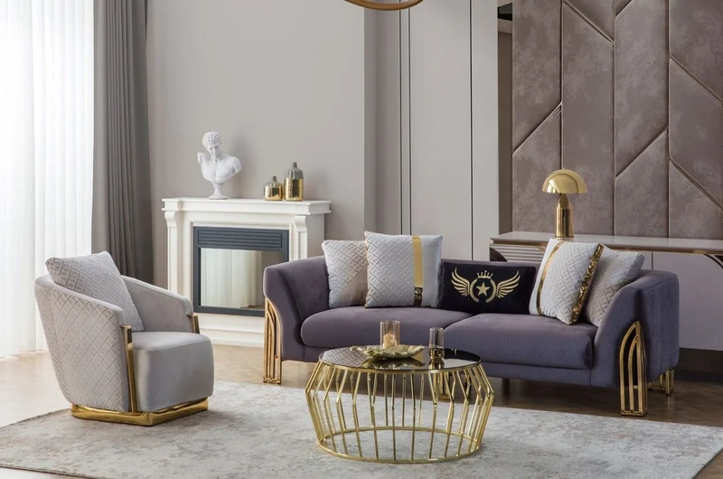 Casa Padrino Luxus Sofa Lila / Gold 230 x 90 x H. 77 cm - Wohnzimmer Sofa - Hotel Sofa - Wohnzimmer Möbel - Hotel Möbel - Luxus Möbel - Wohnzimmer Einrichtung - Luxus Einrichtung