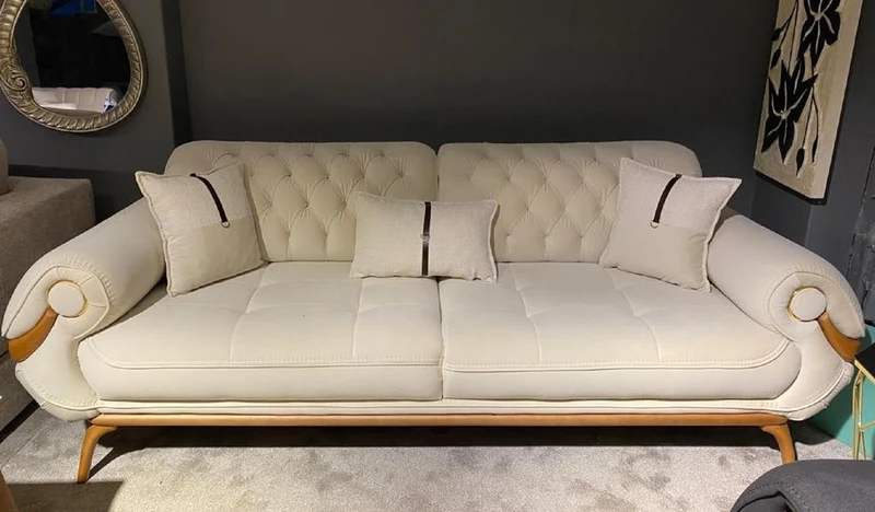 Casa Padrino Luxus Chesterfield Wohnzimmer Sofa mit verstellbaren Rückenlehnen Creme / Braun - Chesterfield Wohnzimmer Möbel - Luxus Wohnzimmer Möbel - Luxus Möbel - Luxus Einrichtung