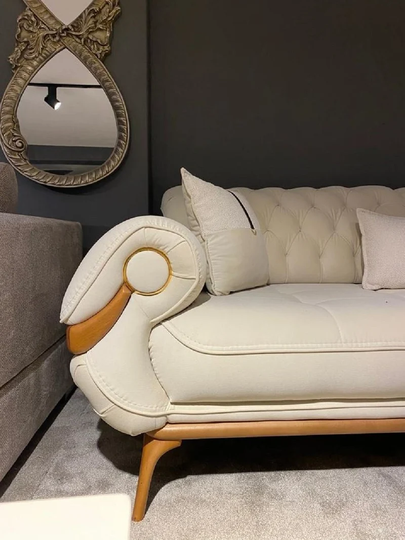 Casa Padrino Luxus Chesterfield Wohnzimmer Sofa mit verstellbaren Rückenlehnen Creme / Braun - Chesterfield Wohnzimmer Möbel - Luxus Wohnzimmer Möbel - Luxus Möbel - Luxus Einrichtung