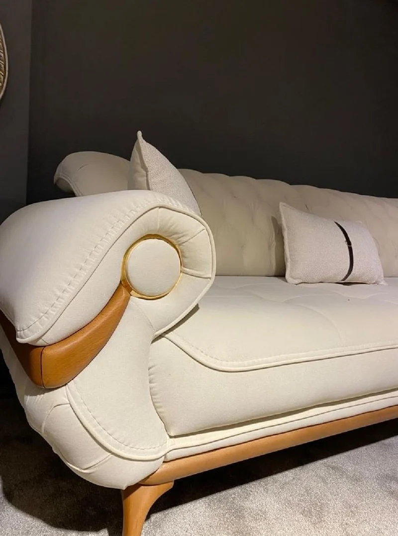 Casa Padrino Luxus Chesterfield Wohnzimmer Sofa mit verstellbaren Rückenlehnen Creme / Braun - Chesterfield Wohnzimmer Möbel - Luxus Wohnzimmer Möbel - Luxus Möbel - Luxus Einrichtung
