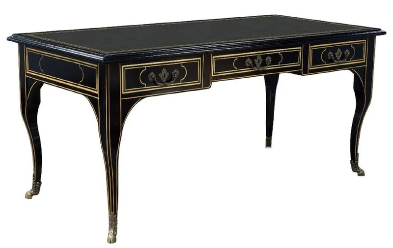 Casa Padrino Luxus Barock Schreibtisch Schwarz / Gold - Prunkvoller Mahagoni Bürotisch mit 3 Schubladen - Barock Büro Möbel - Luxus Büro Möbel im Barockstil - Edel & Prunkvoll