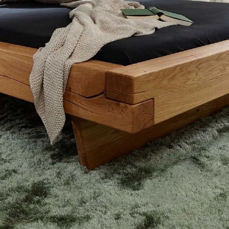 Casa Padrino Luxus Doppelbett Naturfarben - Verschiedene Größen - Massivholz Bett mit Kopfteil und Matratze - Hotel Möbel - Schlafzimmer Möbel - Luxus Einrichtung - Luxus Möbel