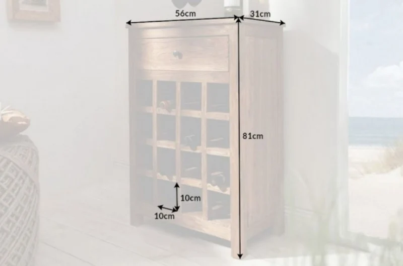 Casa Padrino Landhausstil Weinschrank mit Schublade und Weinflaschen Regal Naturfarben 56 x 31 x H. 81 cm - Barschrank aus recyceltem Massivholz - Bar Möbel - Landhausstil Möbel