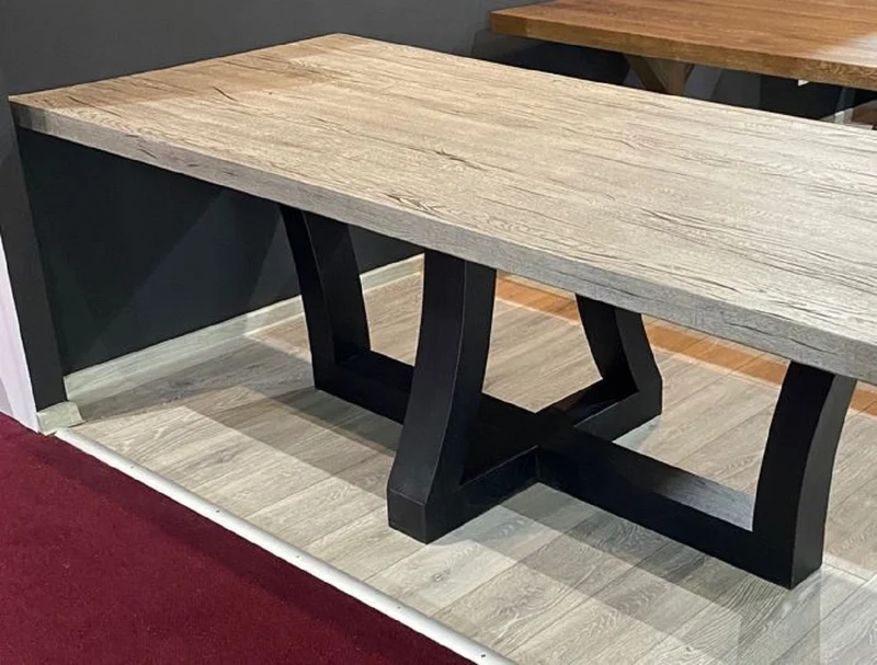 Casa Padrino Luxus Esstisch Grau / Schwarz 240 x 100 x H. 77 cm - Rechteckiger Küchentisch mit rustikaler Massivholz Tischplatte - Rustikale Esszimmer Möbel - Luxus Esszimmer Möbel