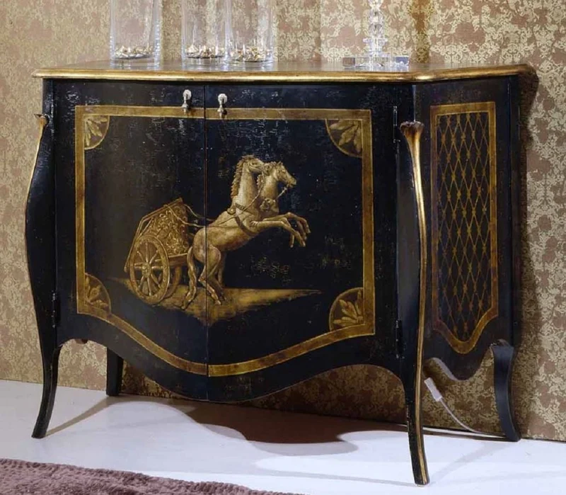 Casa Padrino Luxus Barock Sideboard Schwarz / Antik Gold - Handgefertigter Massivholz Schrank mit 2 Türen - Luxus Möbel Möbel im Barockstil - Barock Möbel - Luxus Qualität - Made in Italy