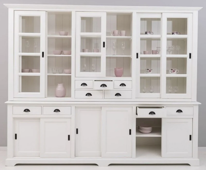 Casa Padrino Landhausstil Esszimmerschrank Weiß 280 x 55 x H. 225 cm - Massivholz Küchenschrank - Esszimmer Möbel im Landhausstil - Landhausstil Esszimmer Einrichtung