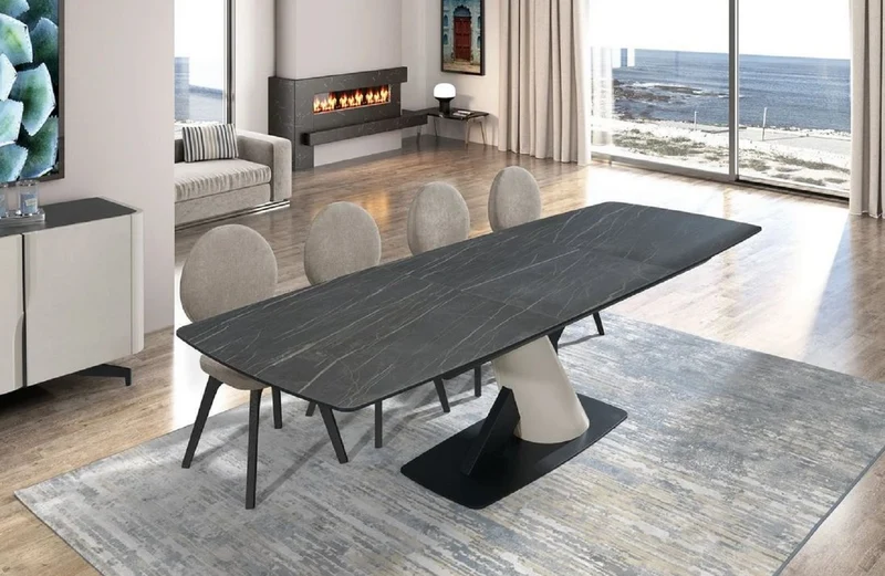 Casa Padrino Luxus Esstisch Schwarz / Grau 200-280 x 100 x H. 77 cm - Ausziehbarer Esszimmertisch mit Keramikplatten - Esszimmer Möbel - Luxus Möbel - Luxus Einrichtung