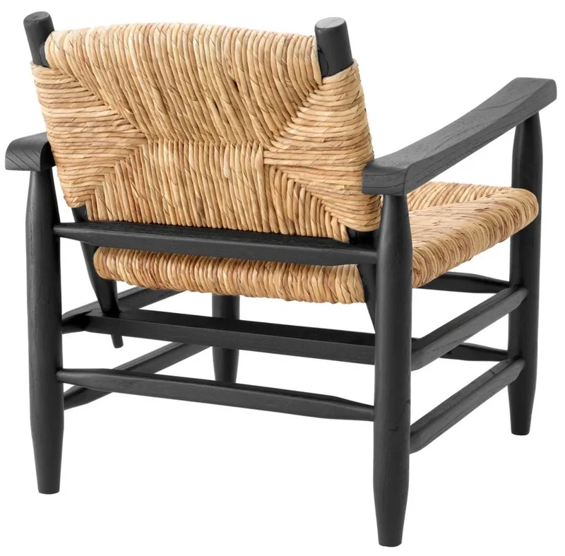 Casa Padrino Luxus Sessel Schwarz / Naturfarben 60,5 x 74 x H. 71 cm - Wohnzimmer Sessel - Hotel Sessel - Wohnzimmer Möbel - Luxus Möbel - Wohnzimmer Einrichtung - Luxus Einrichtung - Möbel Luxus