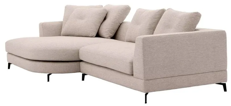 Casa Padrino Luxus Ecksofa Linke Seite Sandfarben / Schwarz 310 x 150 x H. 65 cm - Wohnzimmer Sofa mit Kissen - Wohnzimmer Möbel - Wohnzimmer Einrichtung - Luxus Möbel - Luxus Einrichtung