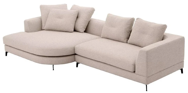 Casa Padrino Luxus Ecksofa Linke Seite Sandfarben / Schwarz 310 x 150 x H. 65 cm - Wohnzimmer Sofa mit Kissen - Wohnzimmer Möbel - Wohnzimmer Einrichtung - Luxus Möbel - Luxus Einrichtung