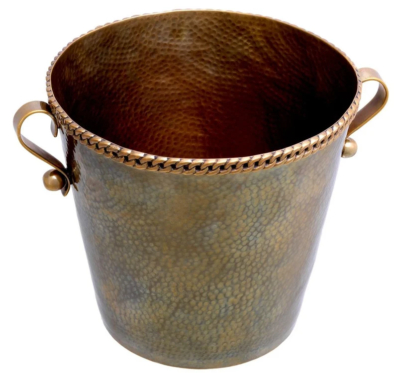 Casa Padrino Luxus Weinkühler mit 2 Tragegriffen Vintage Messing Ø 25,5 x H. 23,5 cm - Champagnerkühler - Sektkühler - Gastronomie Accessoires - Restaurant Accessoires - Hotel Accessoires