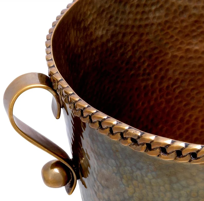 Casa Padrino Luxus Weinkühler mit 2 Tragegriffen Vintage Messing Ø 25,5 x H. 23,5 cm - Champagnerkühler - Sektkühler - Gastronomie Accessoires - Restaurant Accessoires - Hotel Accessoires