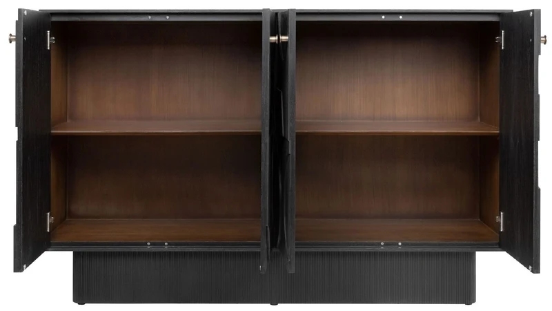 Casa Padrino Luxus Designer Sideboard Schwarz 172,5 x 50 x H. 107,5 cm - Massivholz Schrank mit 4 Türen - Schlafzimmer Schrank - Wohnzimmer Schrank - Büro Schrank - Luxus Möbel