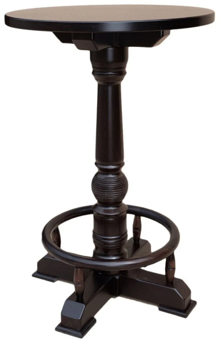 Casa Padrino Luxus Stehtisch mit Fußstütze Dunkelbraun Ø 75 x H. 110 cm - Runder Massivholz Tisch - Runder Massivholz Bartisch - Massivholz Möbel - Bar Möbel - Gastronomie Möbel