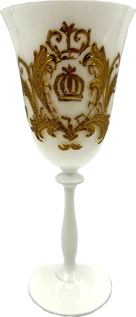 Pompöös by Casa Padrino Luxus Barock Weißweinglas mit 24 Karat Vergoldung Weiß / Gold Ø 8,7 x H. 20,3 cm - Pompööses Weißweinglas designed by Harald Glööckler - Luxus Designer Weingläser