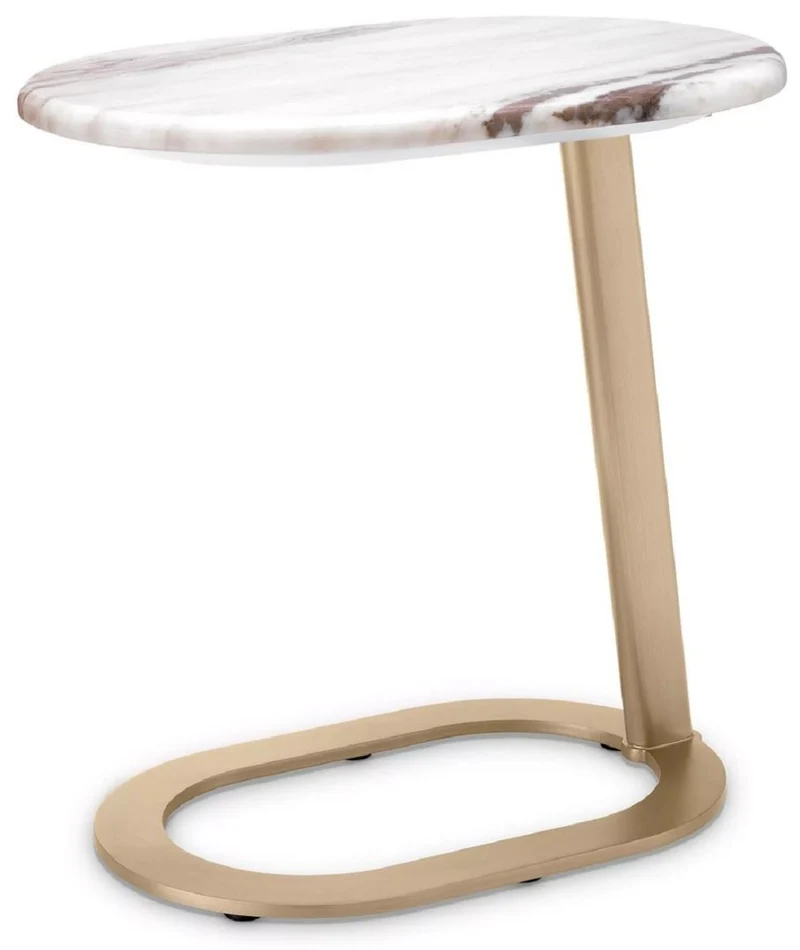 Casa Padrino Luxus Beistelltisch Weiß-Braun / Messing 49 x 34 x H. 50 cm - Edelstahl Tisch mit Marmorplatte - Wohnzimmer Möbel - Luxus Möbel - Wohnzimmer Einrichtung - Luxus Qualität