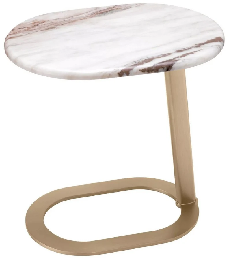 Casa Padrino Luxus Beistelltisch Weiß-Braun / Messing 49 x 34 x H. 50 cm - Edelstahl Tisch mit Marmorplatte - Wohnzimmer Möbel - Luxus Möbel - Wohnzimmer Einrichtung - Luxus Qualität