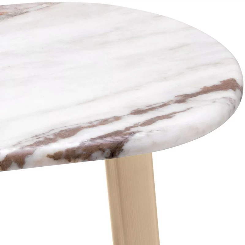 Casa Padrino Luxus Beistelltisch Weiß-Braun / Messing 49 x 34 x H. 50 cm - Edelstahl Tisch mit Marmorplatte - Wohnzimmer Möbel - Luxus Möbel - Wohnzimmer Einrichtung - Luxus Qualität