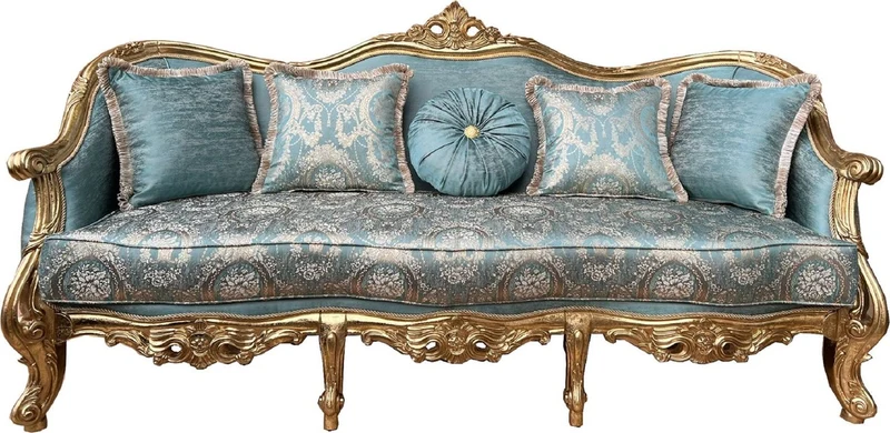 Casa Padrino Luxus Barock Sofa Türkis Muster / Gold - Prunkvolles Wohnzimmer Sofa mit Muster - Wohnzimmer Möbel im Barockstil - Barock Möbel - Barock Einrichtung - Edel & Prunkvoll